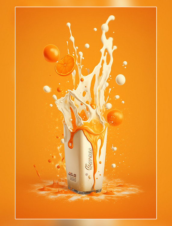 水果橙子牛奶海报几个橙子牛奶飞溅插图