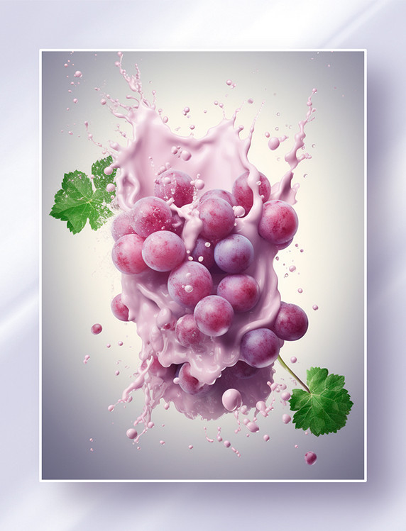 喷溅的果酱包裹着一串葡萄水果美食摄影图