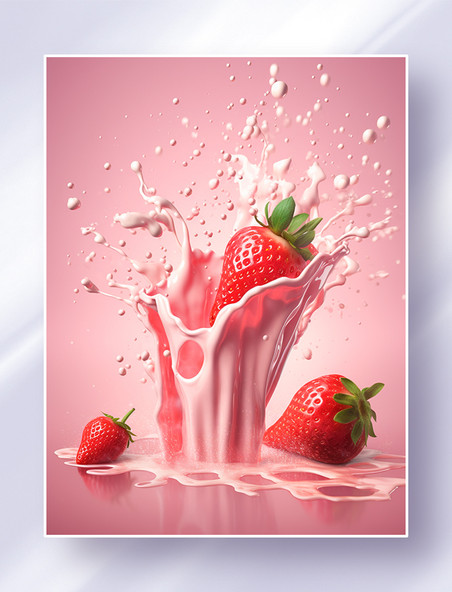 溅起的果酱饮料和草莓高清水果美食摄影图