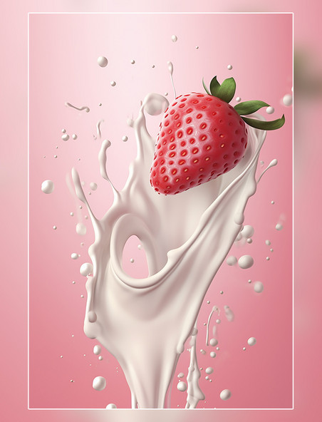 牛奶飞溅插图水果草莓牛奶海报几个草莓