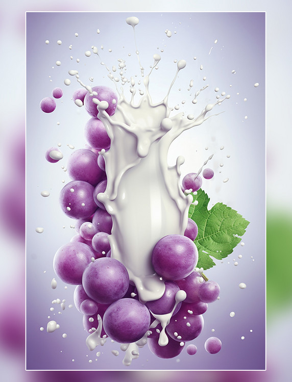 水果葡萄牛奶海报几个葡萄牛奶飞溅插图