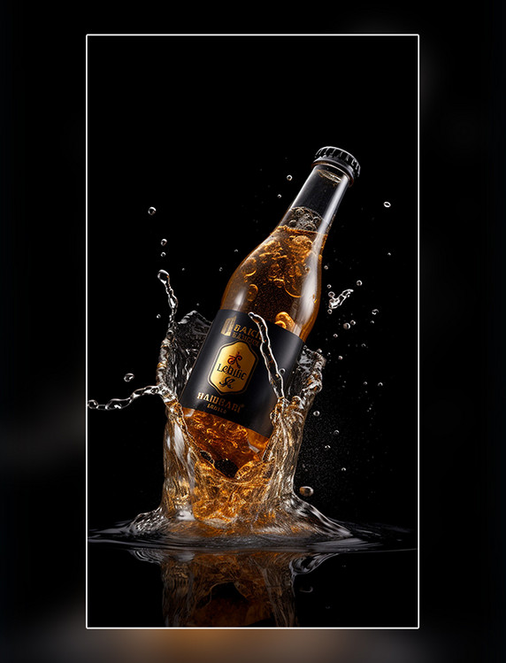 专业摄影棚产品摄影一瓶啤酒泼水