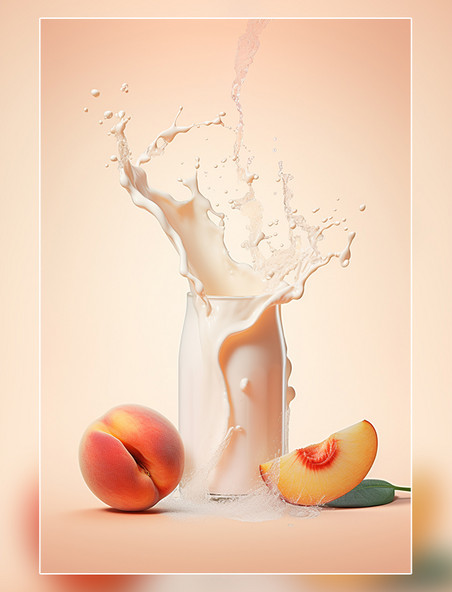 粉色水果桃子牛奶海报几个桃子牛奶飞溅插图