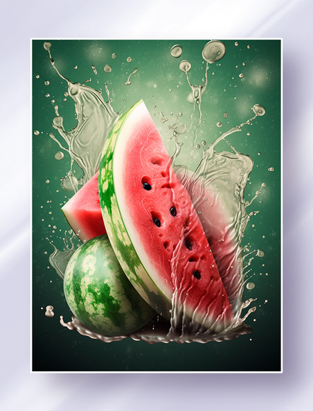 喷溅的水花打在西瓜上美食水果摄影
