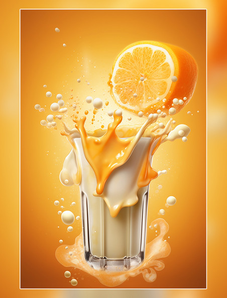 橙子牛奶水果海报几个橙子牛奶飞溅插图