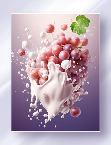 水果美食摄影喷溅的牛奶果酱葡萄