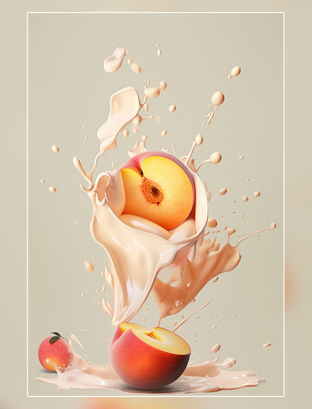 水果桃子牛奶海报几个桃子牛奶飞溅插图
