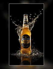 超级清晰啤酒一瓶啤酒泼水专业摄影棚产品摄影