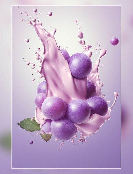 葡萄水果牛奶海报几个葡萄牛奶飞溅插图