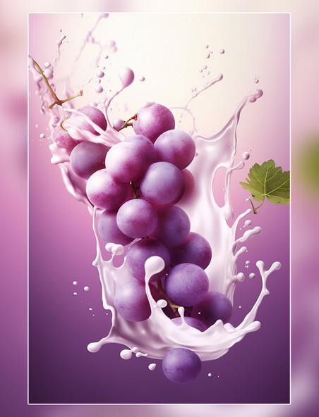 几个葡萄牛奶飞溅插图水果葡萄牛奶海报