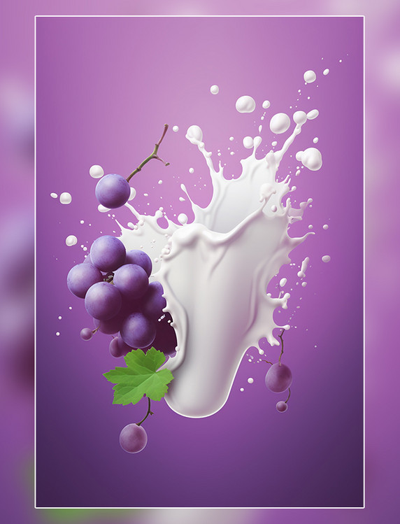 水果紫色葡萄牛奶海报几个葡萄牛奶飞溅插图
