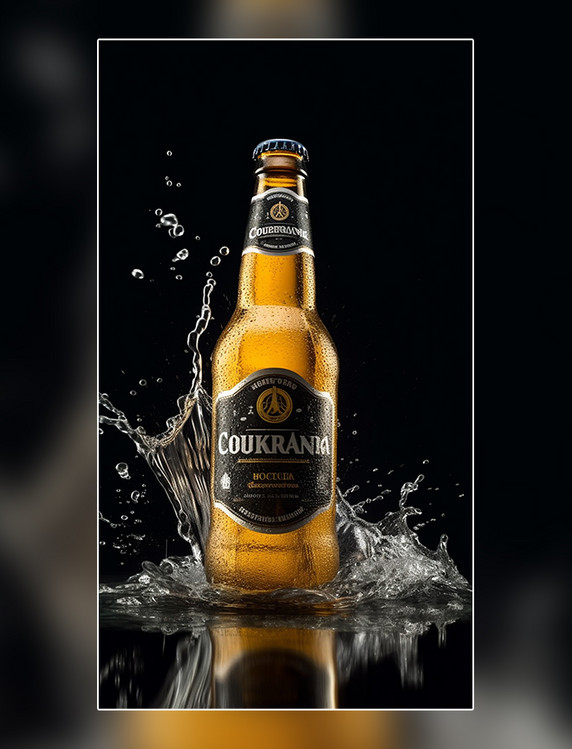  一瓶冰啤酒泼水专业摄影棚产品摄影