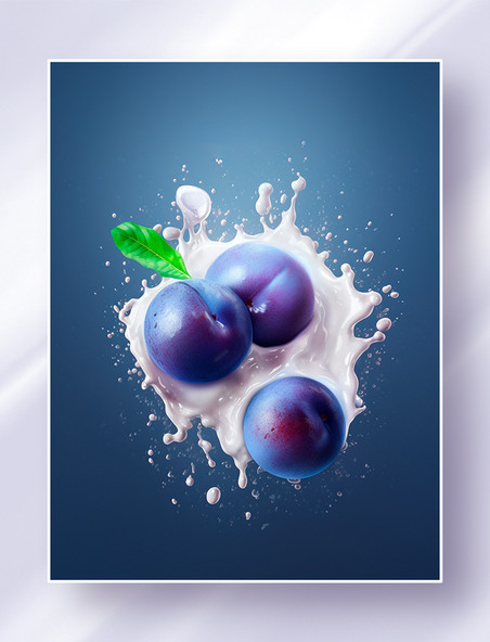 喷溅的牛奶和李子水果广告摄影图
