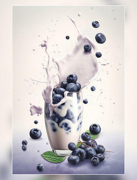 水果蓝莓牛奶海报几个蓝莓牛奶飞溅插图