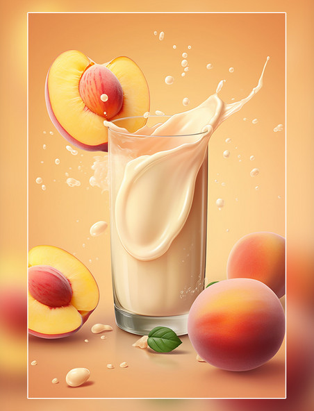 几个桃子牛奶飞溅插图水果桃子牛奶海报