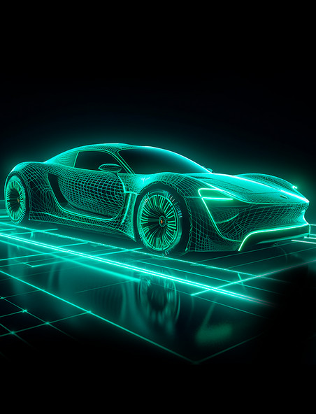 未来概念超跑绿色光线透视感汽车