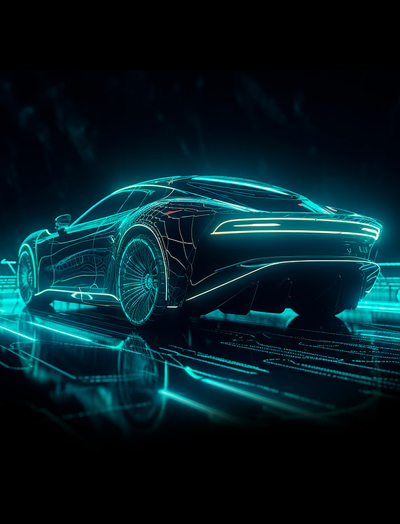 透视感光线线条未来概念汽车展示图