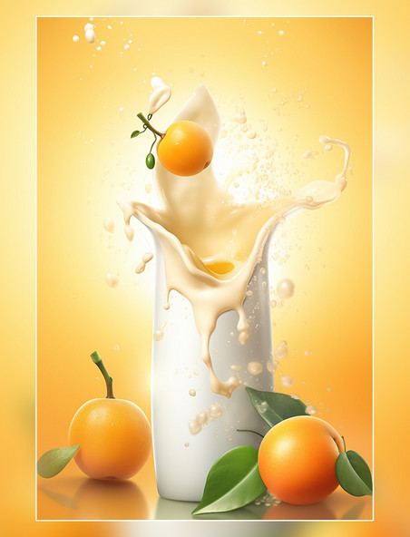 枇杷牛奶水果海报几个枇杷牛奶飞溅插图