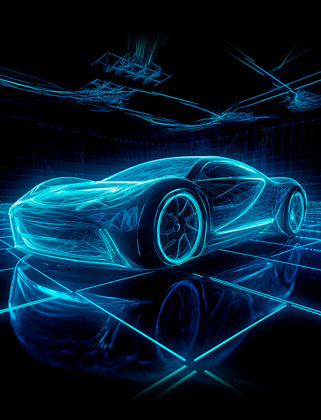 透视感蓝色科技线条概念跑车展示图