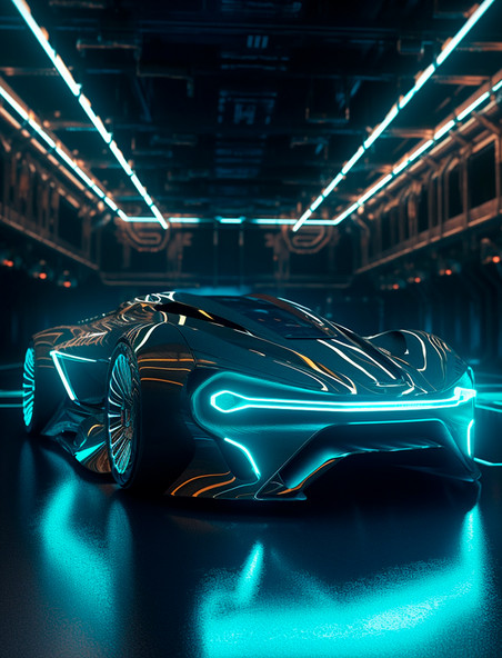 科幻光线流线型概念超级跑车未来该一字蓝光大灯