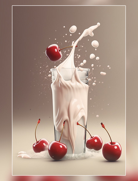 樱桃牛奶水果海报几个樱桃牛奶飞溅插图
