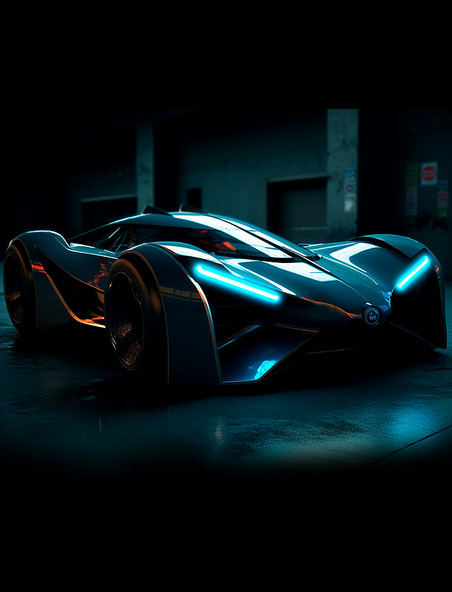 流线型未来科幻概念超级跑车蓝色大灯