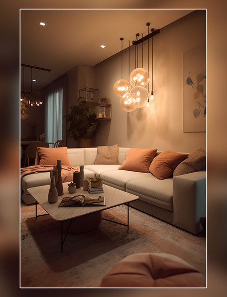 柔和的装饰室内设计客厅温暖的光线优雅拍摄的房地产照片