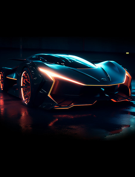 橙色光线未来科幻酷炫概念超级跑车