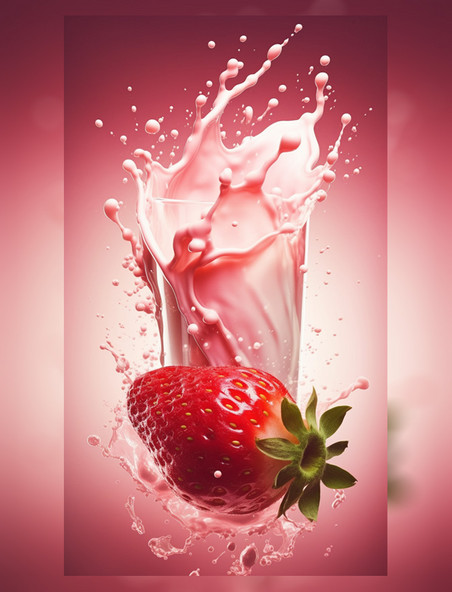 牛奶酸奶草莓碰撞特写照
