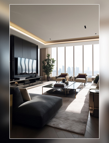 客厅沙发地毯茶几吊灯扶手椅现代有机风格的住宅室内设计项目房间室内装修