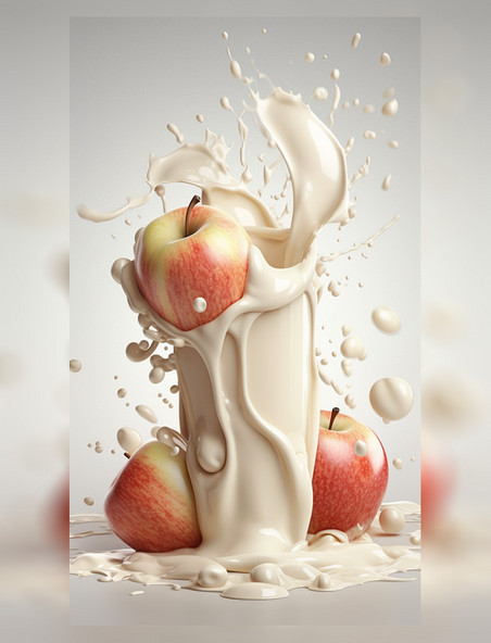 牛奶酸奶苹果碰撞特写照