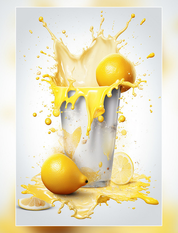牛奶水果柠檬海报几个柠檬牛奶飞溅插图