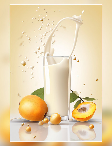 飞溅插图水果枇杷牛奶海报几个枇杷牛奶