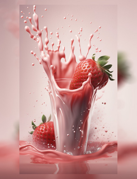 牛奶酸奶草莓碰撞特写照