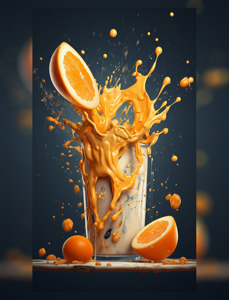橙子牛奶酸奶碰撞特写照