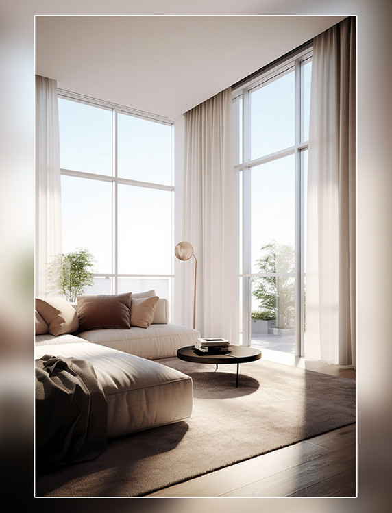 室内设计项目沙发地毯茶几吊灯扶手椅现代有机风格的住宅房间室内装修
