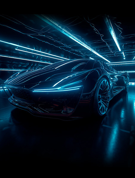 酷炫暗黑系超级跑车科幻感光线隧道