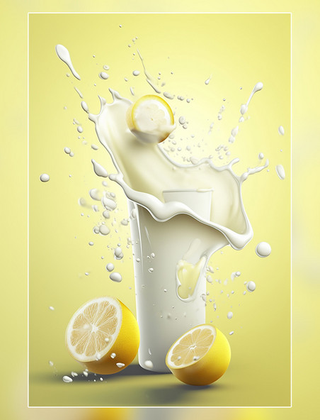几个柠檬水果柠檬牛奶海报牛奶飞溅插图