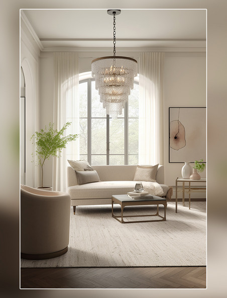 沙发地毯茶几吊灯扶手椅现代有机风格的住宅室内设计项目房间室内装修