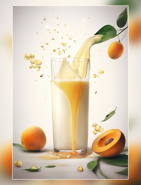 水果黄桃牛奶海报几个黄桃牛奶飞溅插图