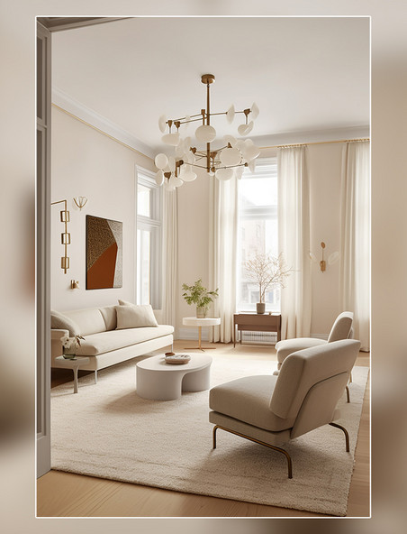 吊灯沙发地毯茶几扶手椅现代有机风格的住宅室内设计项目房间室内装修
