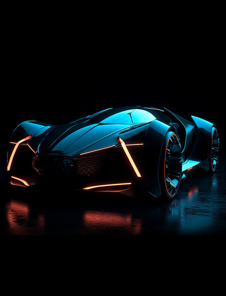 橙色大灯暗黑炫酷未来感概念超级跑车