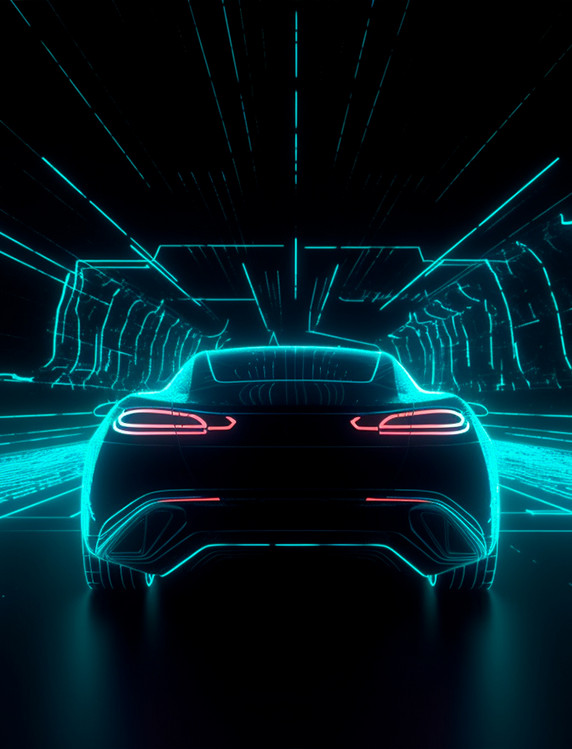 光线隧道透视线条科技未来感概念汽车尾部