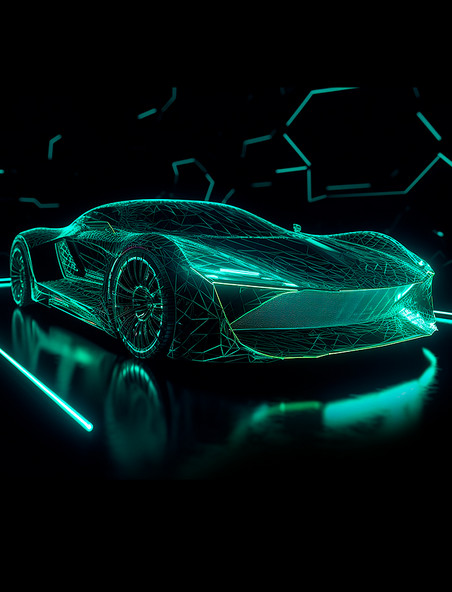 绿色线条光线透视感超级跑车概念图