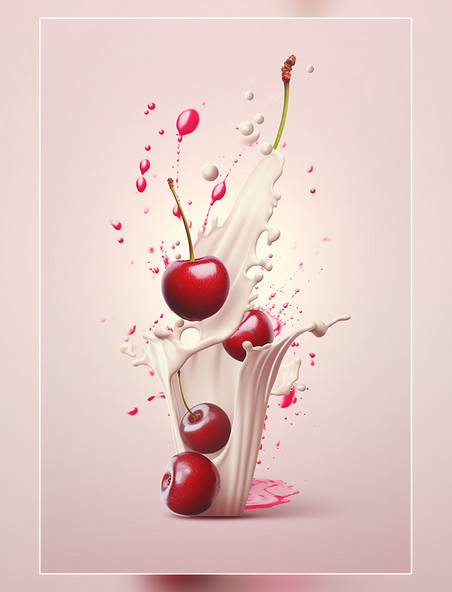 牛奶飞溅插图水果樱桃牛奶海报几个樱桃