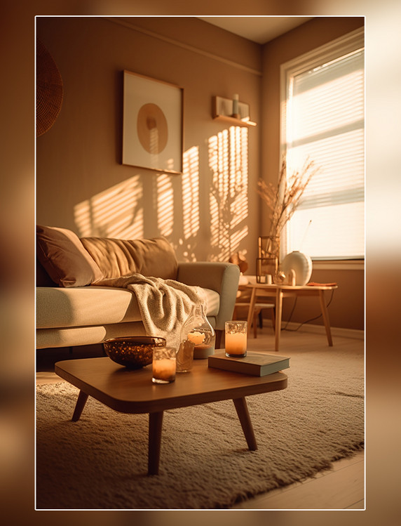 装修图室内设计客厅温暖的光线柔和的装饰优雅拍摄的房地产照片