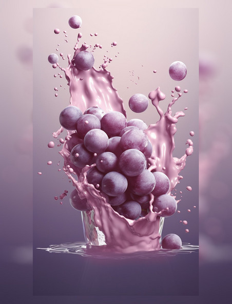 葡萄 牛奶 酸奶 碰撞 特写照 数字作品 数宇插画 AI AI作品