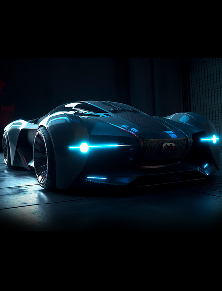 蓝色科幻大灯未来概念炫酷超级跑车
