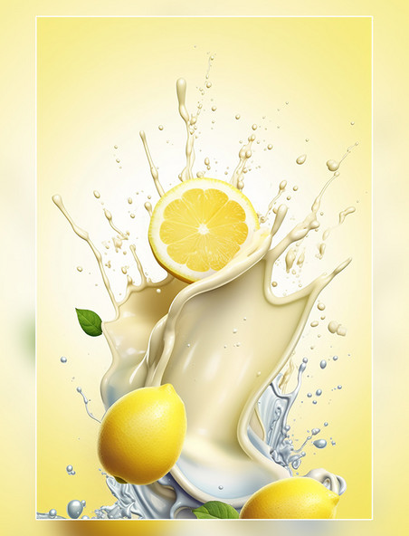 水果柠檬牛奶海报几个柠檬牛奶飞溅插图