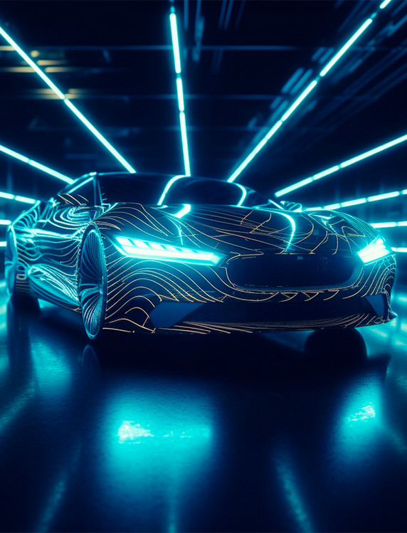 隧道蓝色光线透视感线条科技未来概念汽车